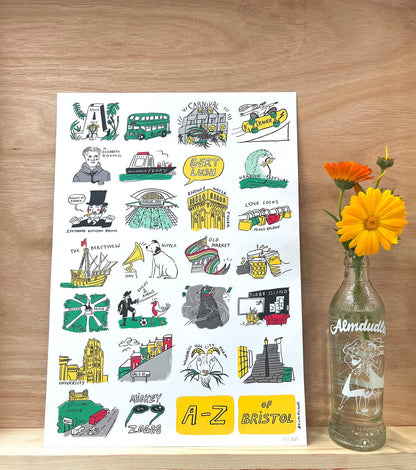 Bristol Prints A3 A-Z of Bristol Print - (various sizes available) homeware shops bristol gift shops bristol Kate Hazell