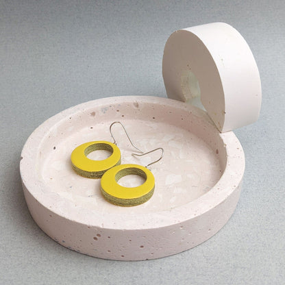 Earrings Bright Yellow Recycled Leather Earrings - Small Hoops (various colours) homeware shops bristol gift shops bristol Kay Morgan