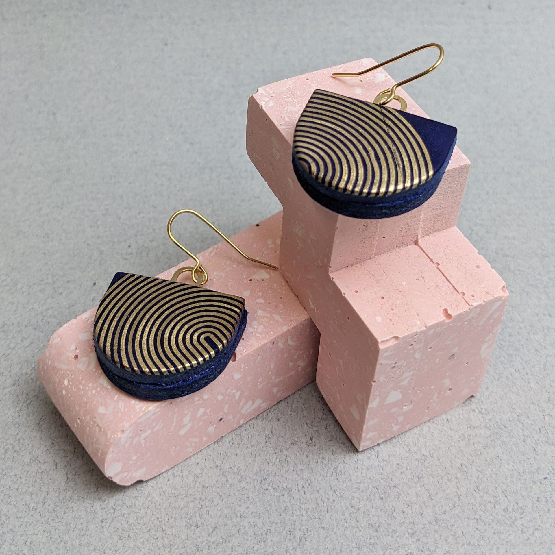Kay Morgan Earrings Indigo with Gold Lines Recycled Leather Earrings - Tab