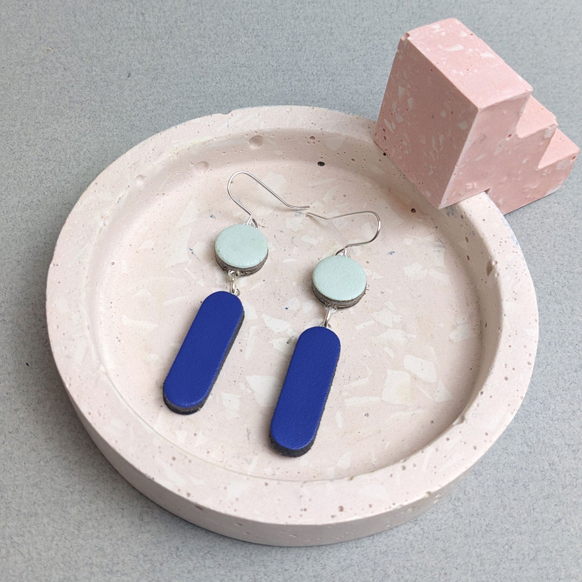 Kay Morgan Earrings Mint - Royal Blue Recycled Leather Earrings -Bloc Round Drop (various colours)