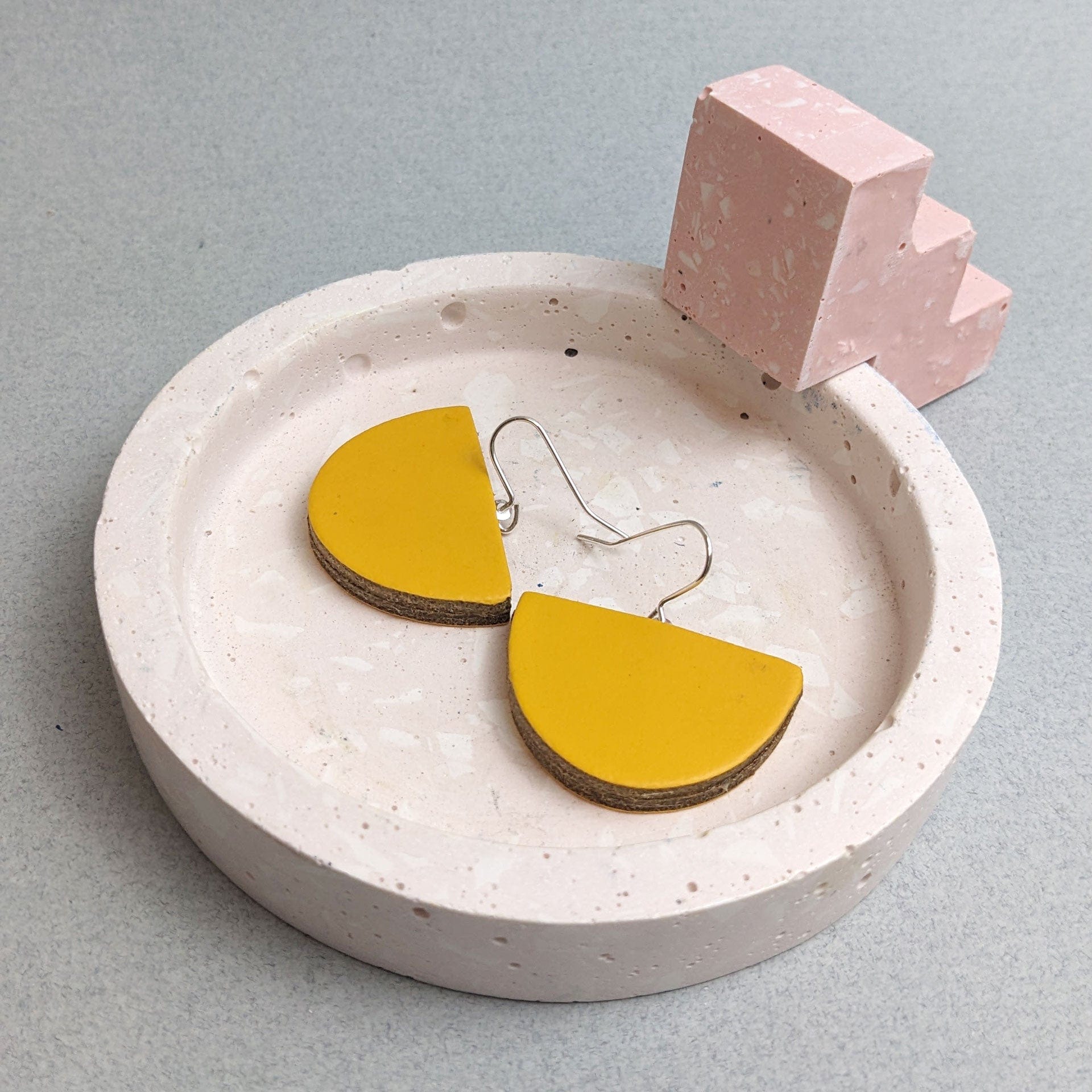 Kay Morgan Earrings Mustard Recycled Leather Earrings - Small Semi Circle Drop (various colours)