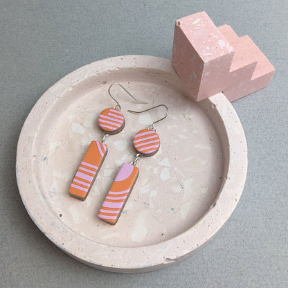 Kay Morgan Earrings Pink/Salmon Recycled Leather Earrings - Bloc Rectangle Drop