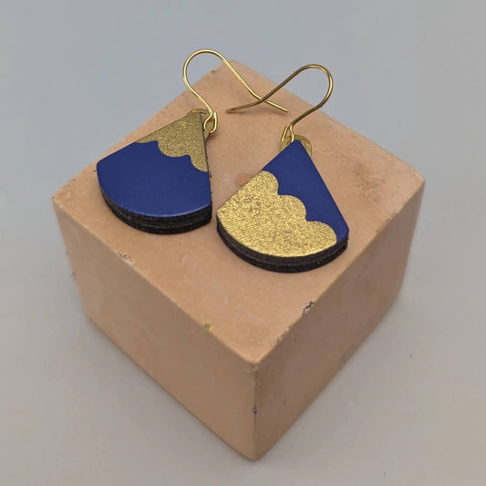 Royal blue/gold Recycled Leather Earrings - Drop Triangle homeware shops bristol gift shops bristol Kay Morgan