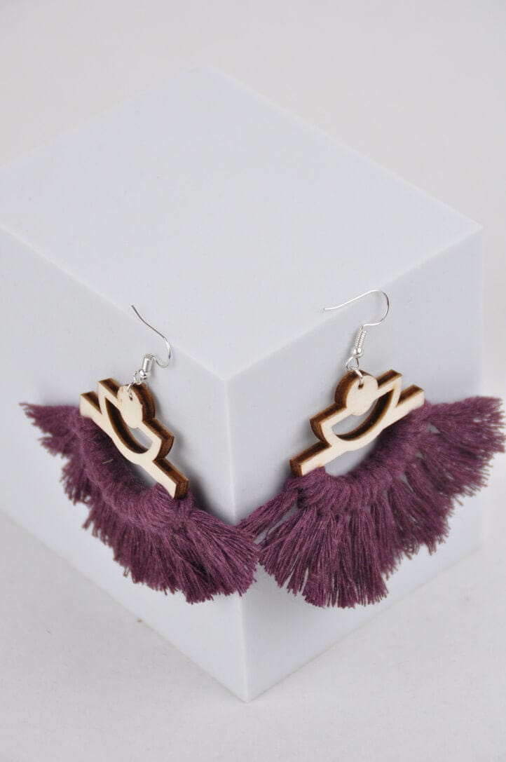 Knots and Stalks Earrings Macramé & Wood Earrings - 'Double Fan' (various colours)