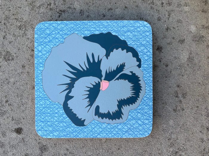 Handmade Trivet Crisscross Blue, Grey & Petrol Blue Pansy Marquetry Pan Trivet - Various Colours homeware shops bristol gift shops bristol Lucy Turner