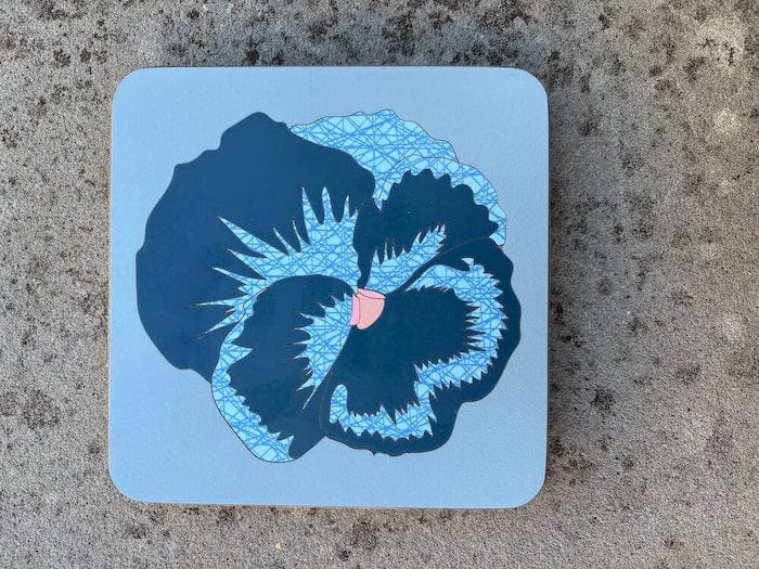 Handmade Trivet Grey, Petrol Blue & Crisscross Blue Pansy Marquetry Pan Trivet - Various Colours homeware shops bristol gift shops bristol Lucy Turner