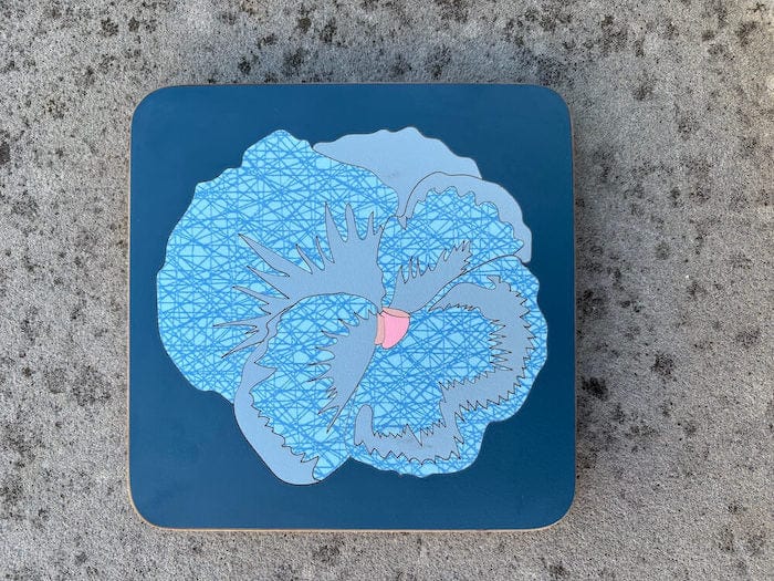Handmade Trivet Petrol Blue, Crisscross Blue & Grey Pansy Marquetry Pan Trivet - Various Colours homeware shops bristol gift shops bristol Lucy Turner