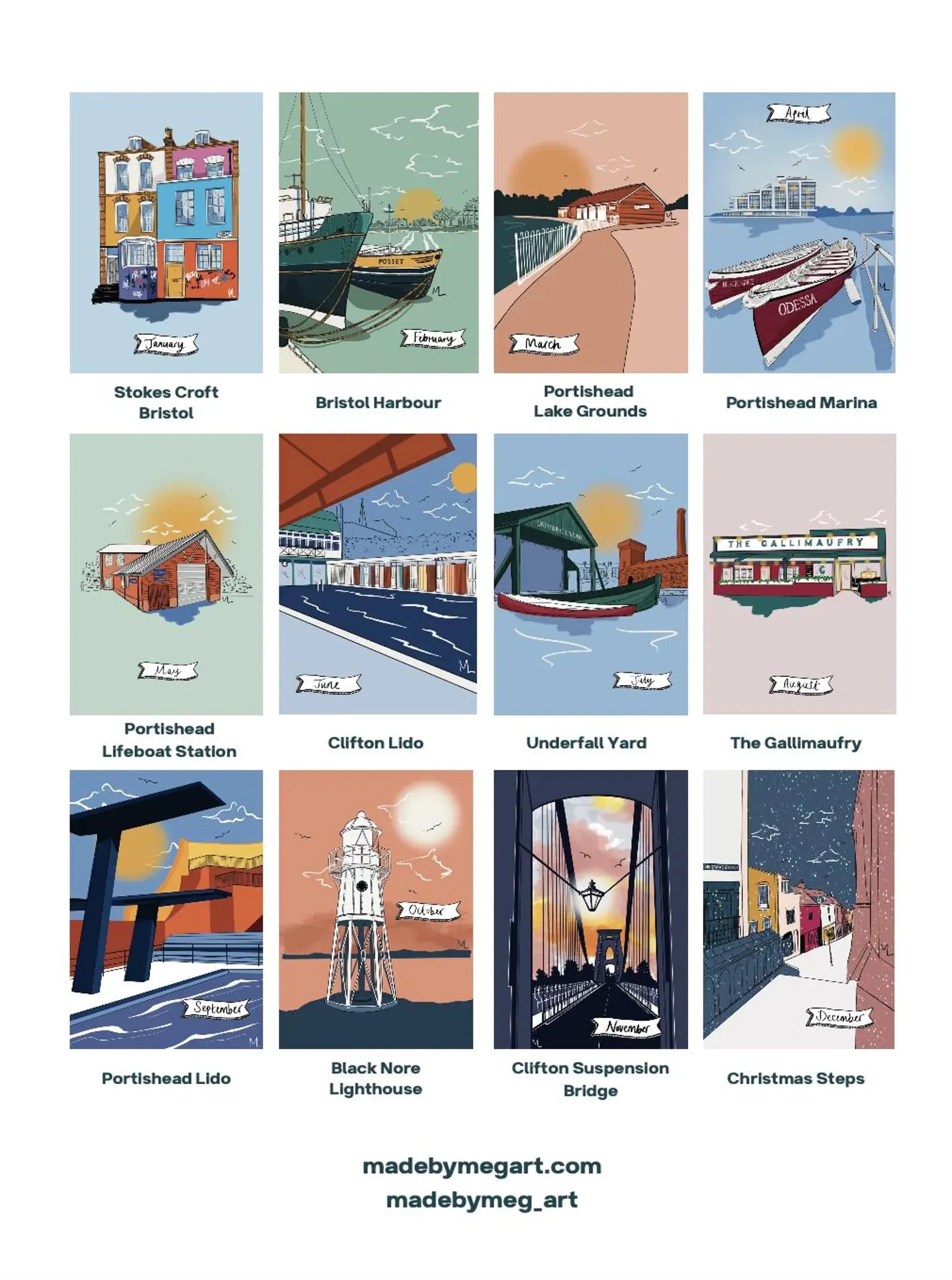 Bristol Calendar 2026 Bristol Scenes - Calendar homeware shops bristol gift shops bristol Made By Meg