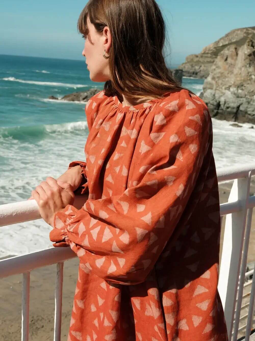 Linen Mini Dress Linen Joanie dress in Clementine homeware shops bristol gift shops bristol Mahika Kala