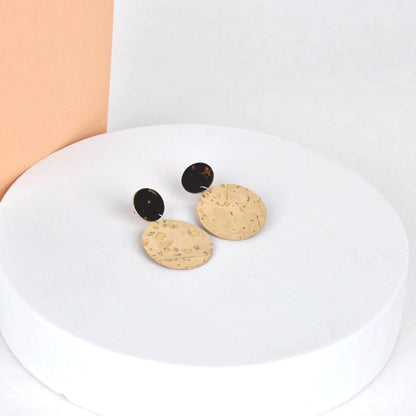 Mama Leopard Jewellery Earrings Charcoal & Natural Cork Earrings -  Circle Drop Studs (various colourways)