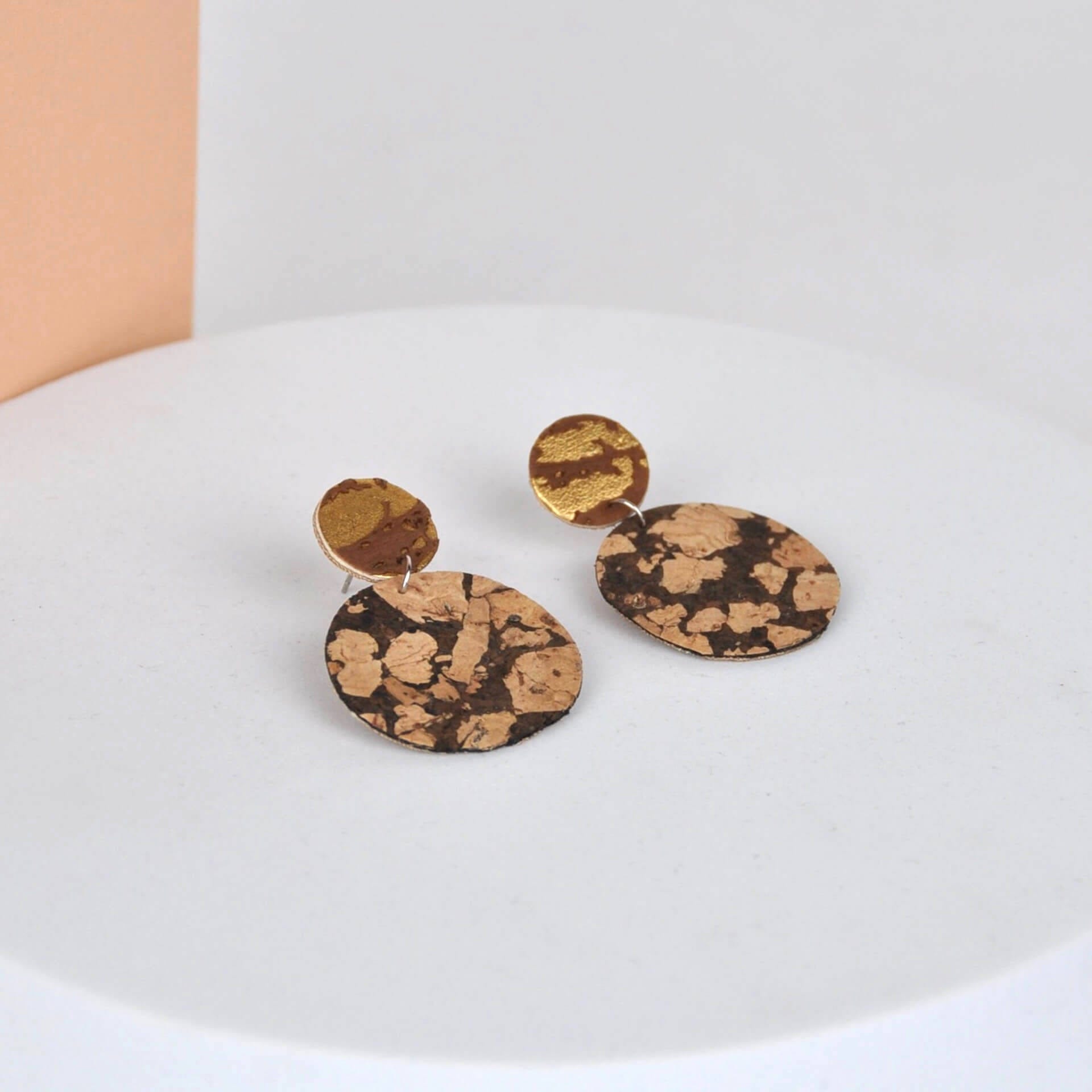 Mama Leopard Jewellery Earrings Cocoa & Khaki Cork Earrings -  Circle Drop Studs (various colourways)