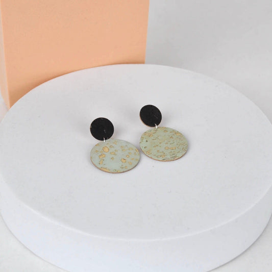 Mama Leopard Jewellery Earrings Cork Earrings - Circle Drop Studs in Charcoal & Sage