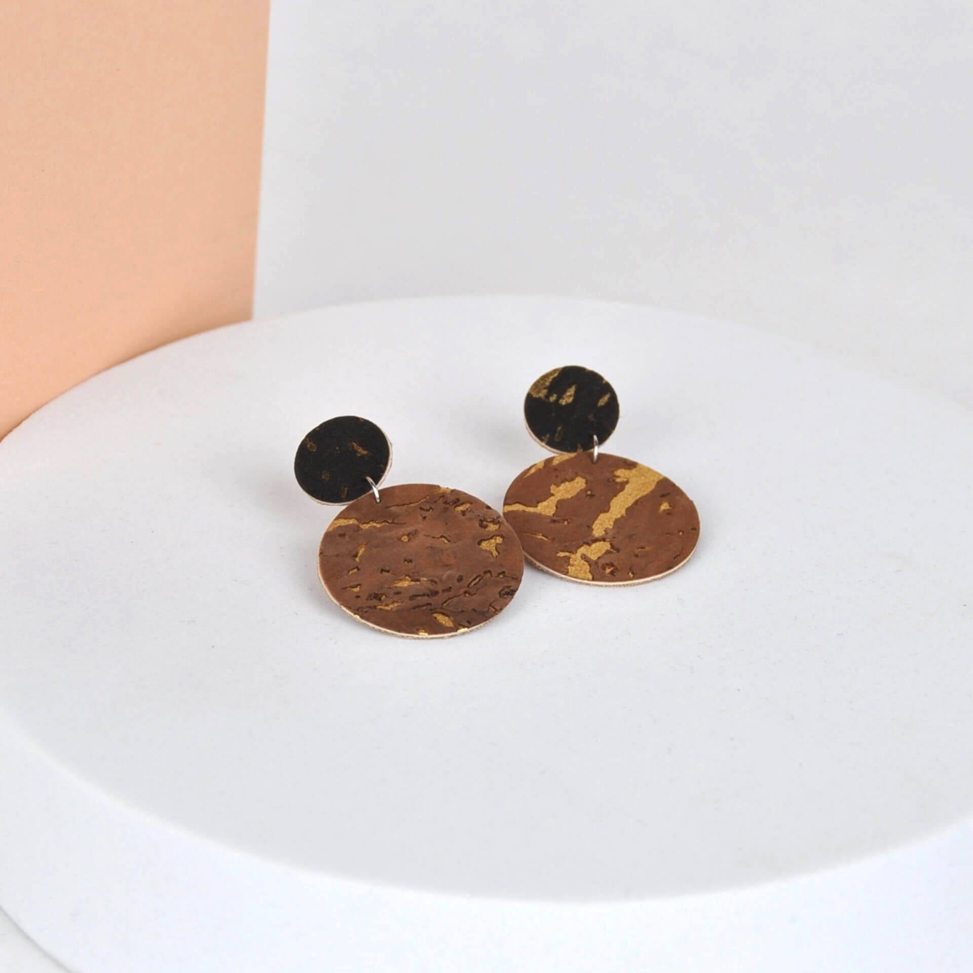 Mama Leopard Jewellery Earrings Cork Earrings -  Circle Drop Studs (various colourways)