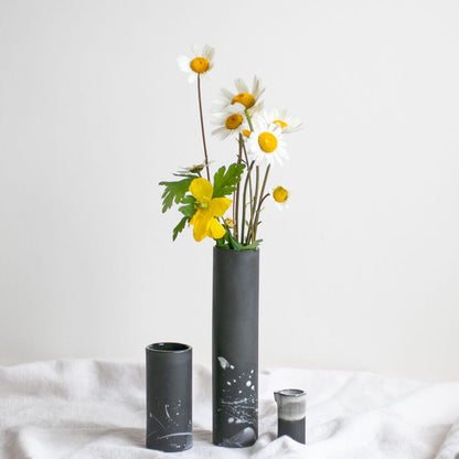Naked Clay Ceramics Vases Black Clay Vase (2 sizes available) with hand-painted porcelain strokes