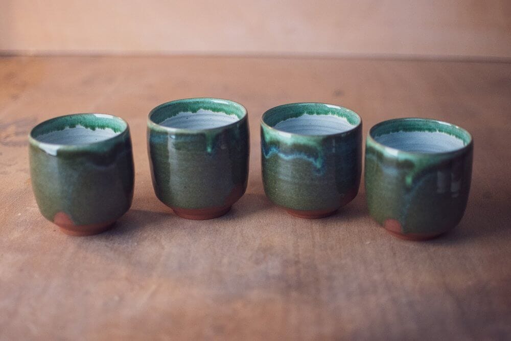 Nicholas Dover Ceramics Mug Red Stoneware Cup with Dark Green Glaze (2 sizes)
