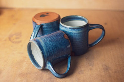 Nicholas Dover Ceramics Mug Red Stoneware Mug with Mottled Blue Glaze