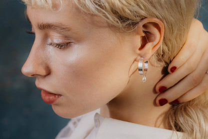 Earrings Mini Inverse Pearl Hoops - Recycled Silver homeware shops bristol gift shops bristol Olivia Taylor