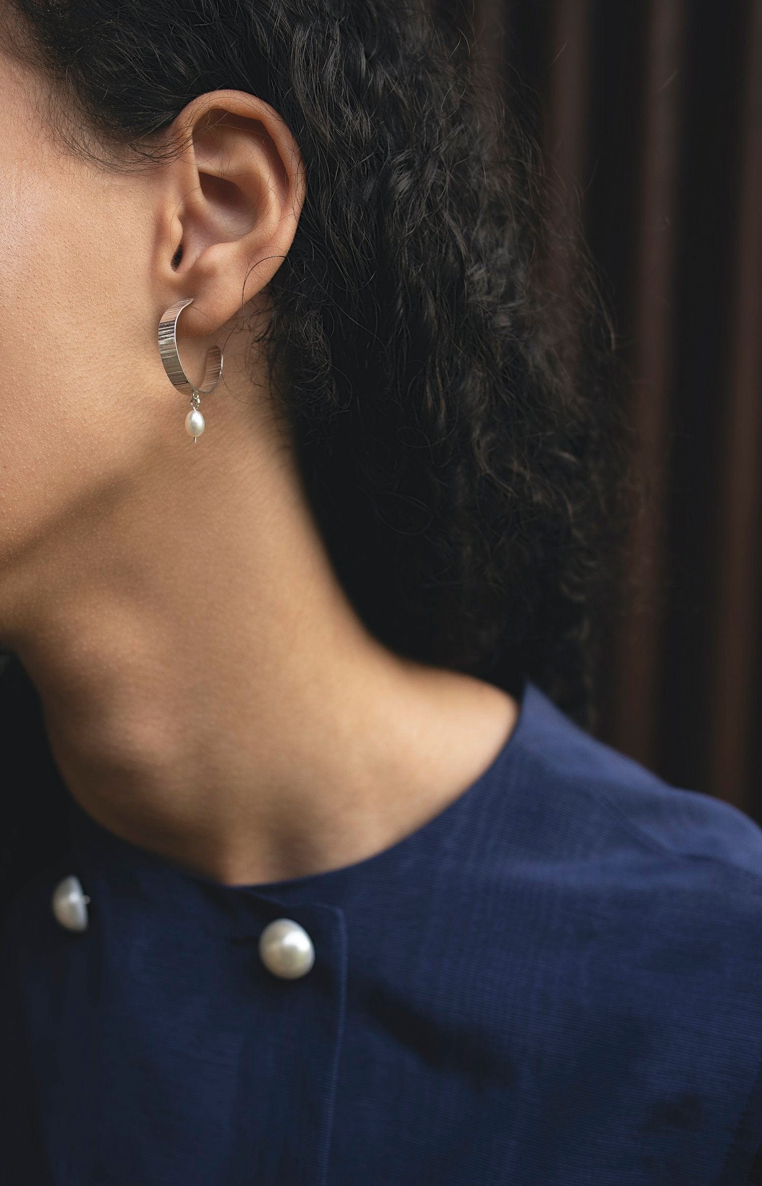 Earrings Mini Inverse Pearl Hoops - Recycled Silver homeware shops bristol gift shops bristol Olivia Taylor