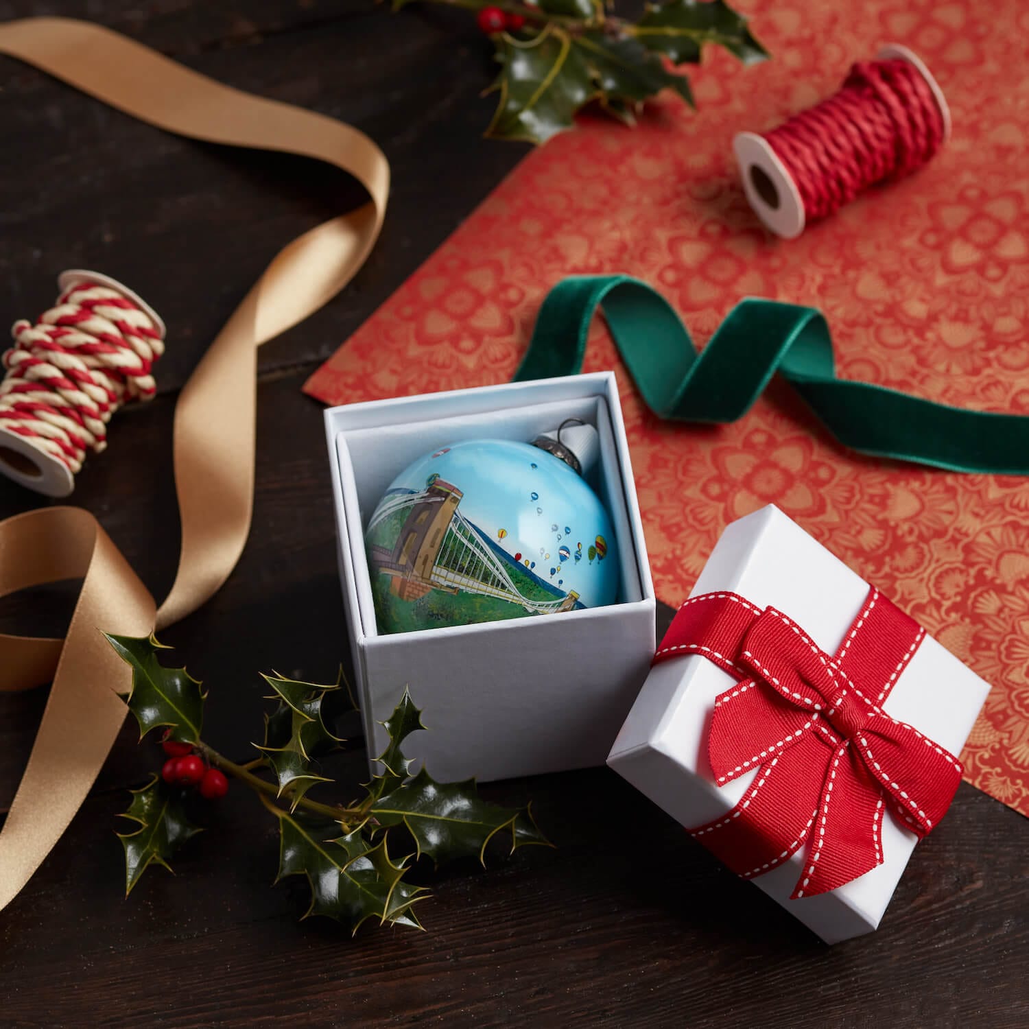 Bauble Hand Painted Glass Bauble - 'Bristol Suspension Bridge and Balloons' homeware shops bristol gift shops bristol Other Lovely Things
