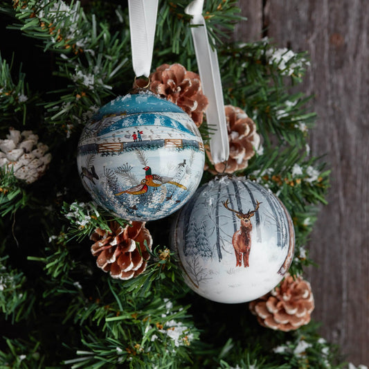 Bauble Hand Painted Glass Bauble - 'Pheasants in Snow' homeware shops bristol gift shops bristol Other Lovely Things