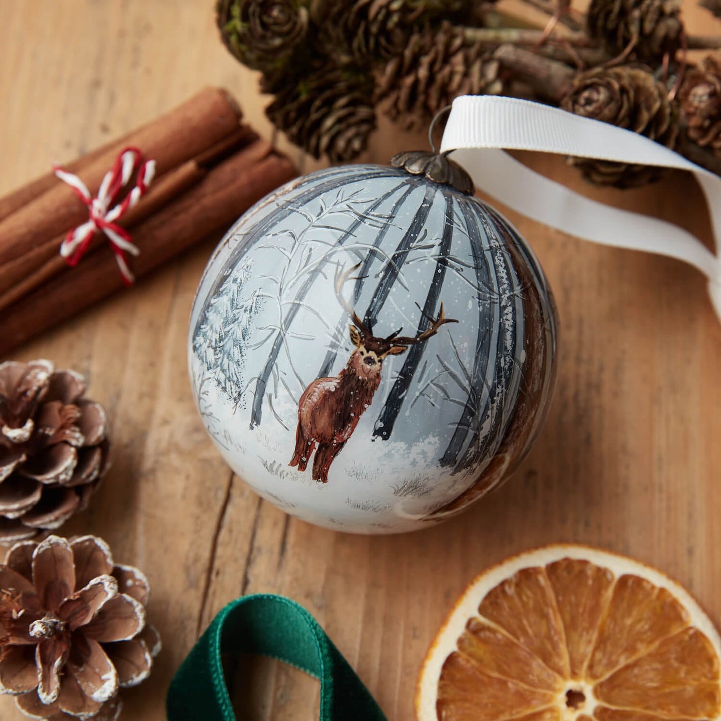 Bauble Hand Painted Glass Bauble - 'Winter Deer in Snow' homeware shops bristol gift shops bristol Other Lovely Things