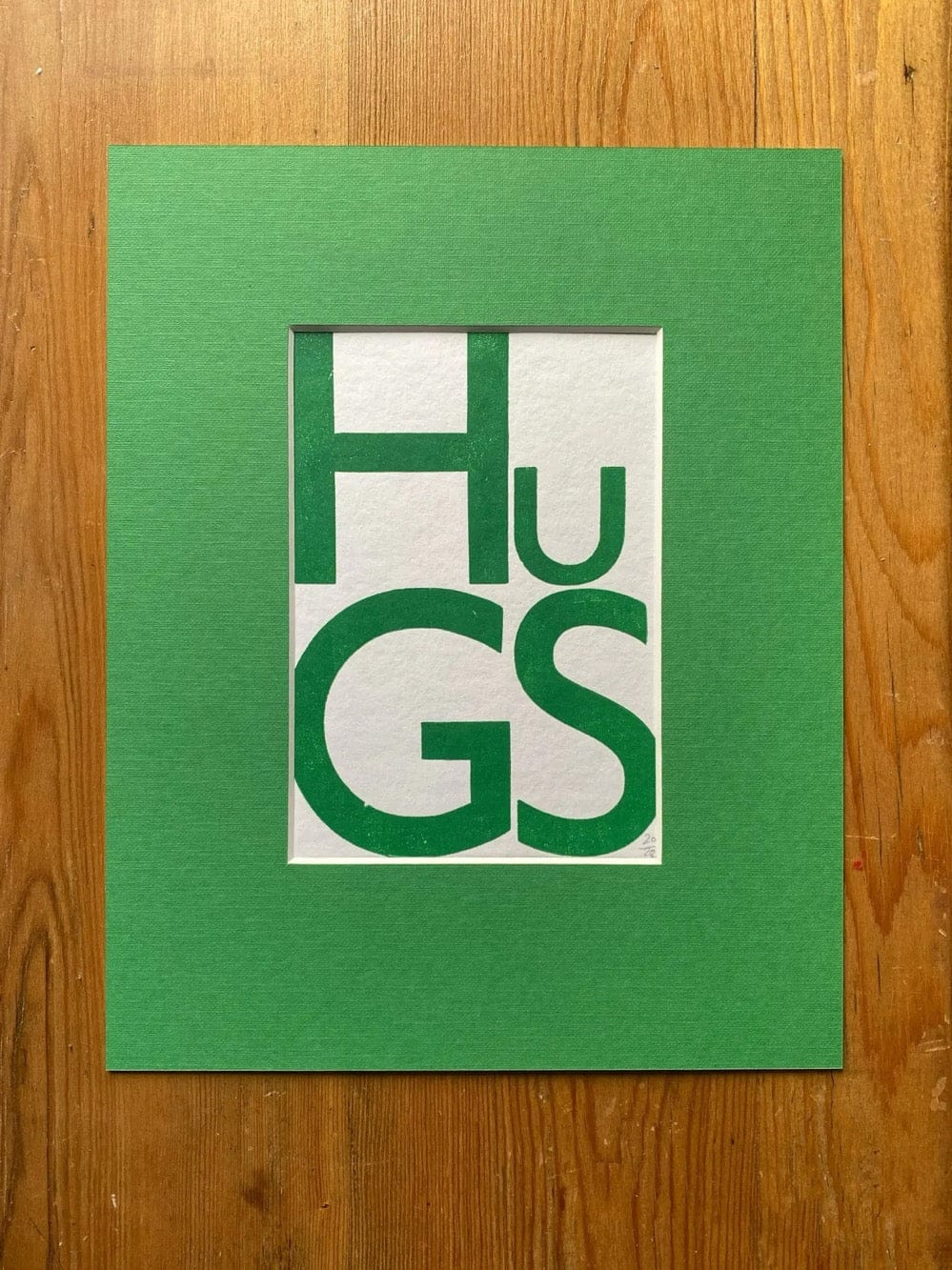 Typography Print Big Hugs - Green Mounted Small Poster "Big Hugs" homeware shops bristol gift shops bristol Princetown Press