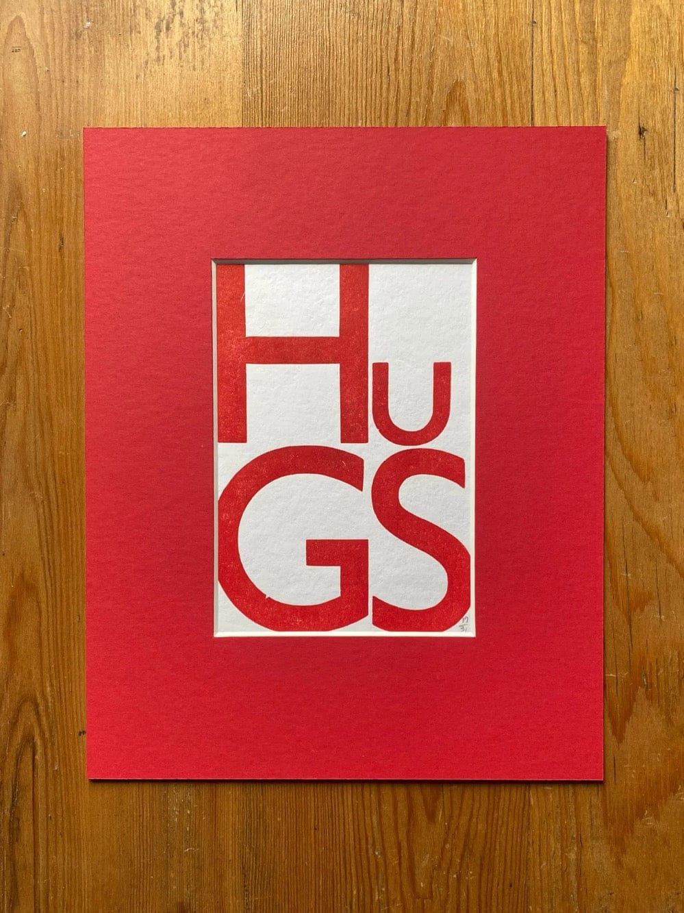Typography Print Big Hugs - Red Mounted Small Poster "Big Hugs" homeware shops bristol gift shops bristol Princetown Press