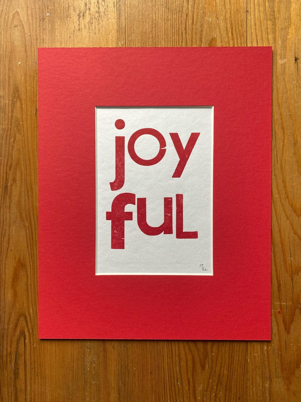 Red Mounted Small Poster "Joyful" Various Colours homeware shops bristol gift shops bristol PRIOR SHOP