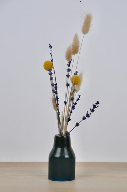 PRIOR SHOP Vase Deep Teal Dust & Plant Resin Small Vase - 'Grooved Bottle' - (various colours)