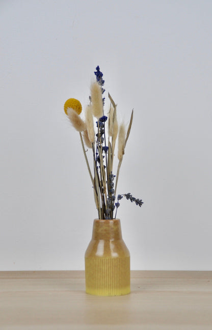 PRIOR SHOP Vase Soft Yellow Dust & Plant Resin Small Vase - 'Grooved Bottle' - (various colours)