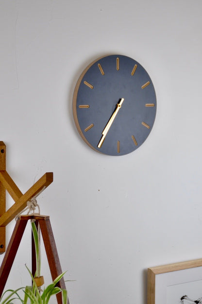 PRIORMADE Brass Minimal Wooden Wall Clock - Charcoal (black or brass hands available)