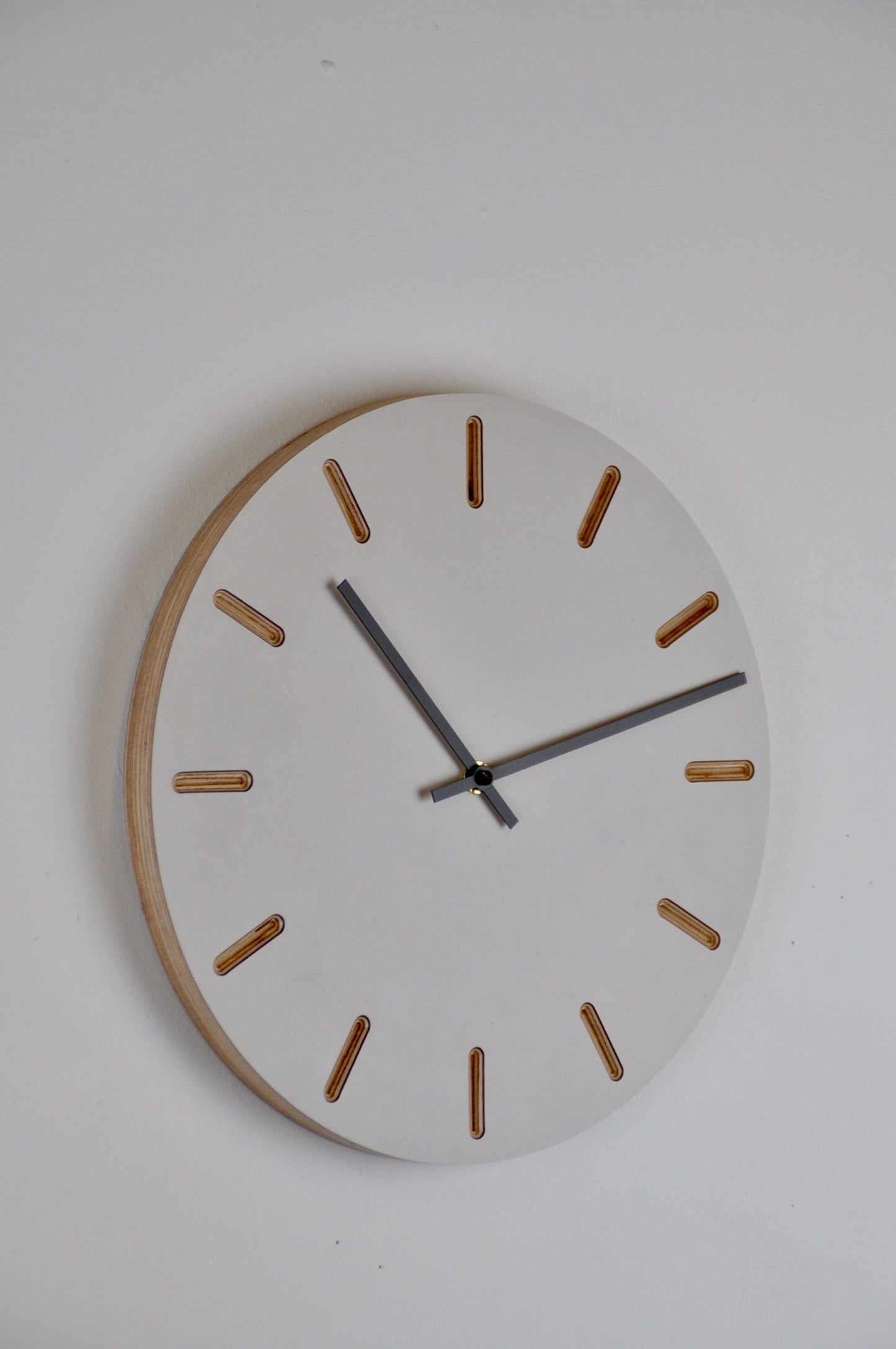 PRIORMADE Minimal Wooden Wall Clock - Light Grey (black or brass hands available)
