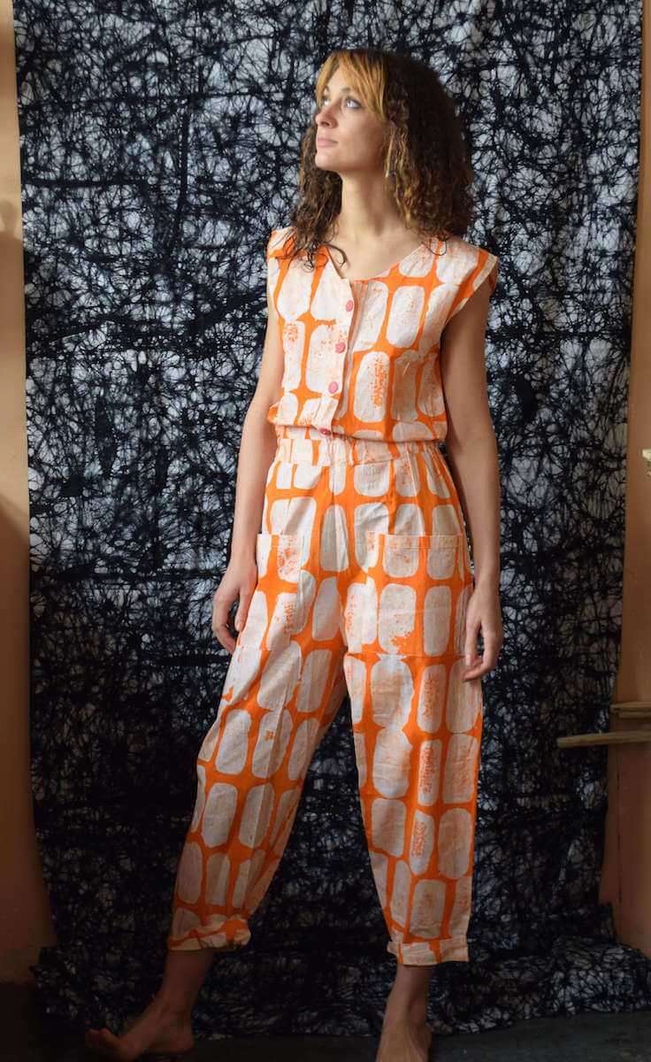 Batik Trousers Orange Brush / Small Batik Cotton Jumpsuit (Various Designs) homeware shops bristol gift shops bristol Quazi Design