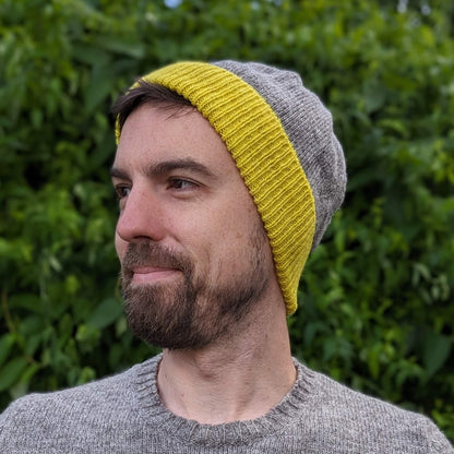 Ria Burns Hat Naturally Dyed Beanie - Weld Yellow and Grey 100% Lambswool