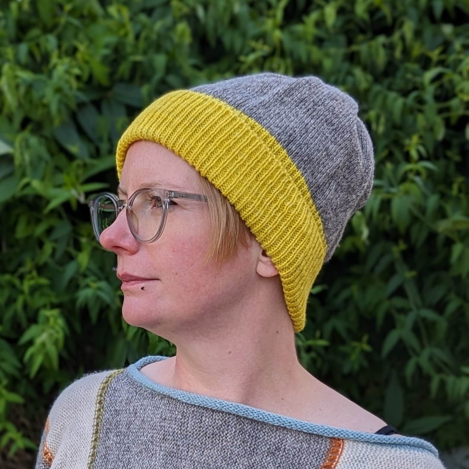 Ria Burns Hat Naturally Dyed Beanie - Weld Yellow and Grey 100% Lambswool