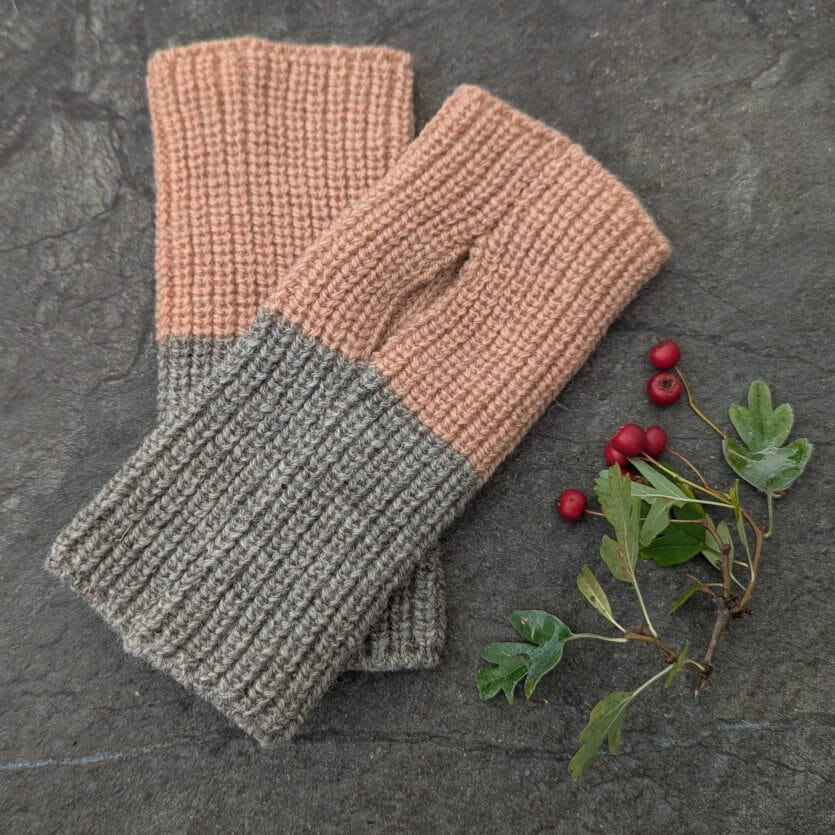 Woollen Fingerless Mittens Hawthorn Pink and Grey Woollen Fingerless Mittens - Colour Block - Five Colours homeware shops bristol gift shops bristol Ria Burns