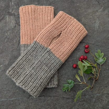 Woollen Fingerless Mittens Hawthorn Pink and Grey Woollen Fingerless Mittens - Colour Block - Five Colours homeware shops bristol gift shops bristol Ria Burns