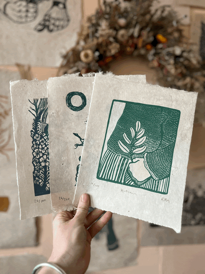 Rosanna Morris Print 'Autumn' Lino Cut Print