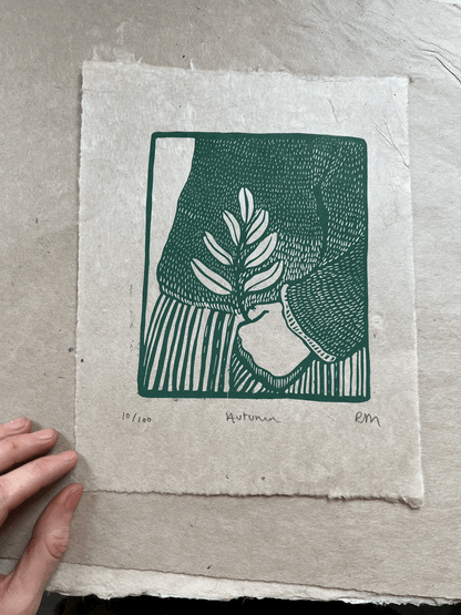 Prints Green 'Autumn' Lino Cut Print homeware shops bristol gift shops bristol Rosanna Morris