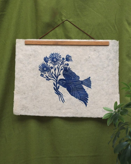 Prints Lino Print 'Wren & Daisies' - Two Colours homeware shops bristol gift shops bristol Rosanna Morris