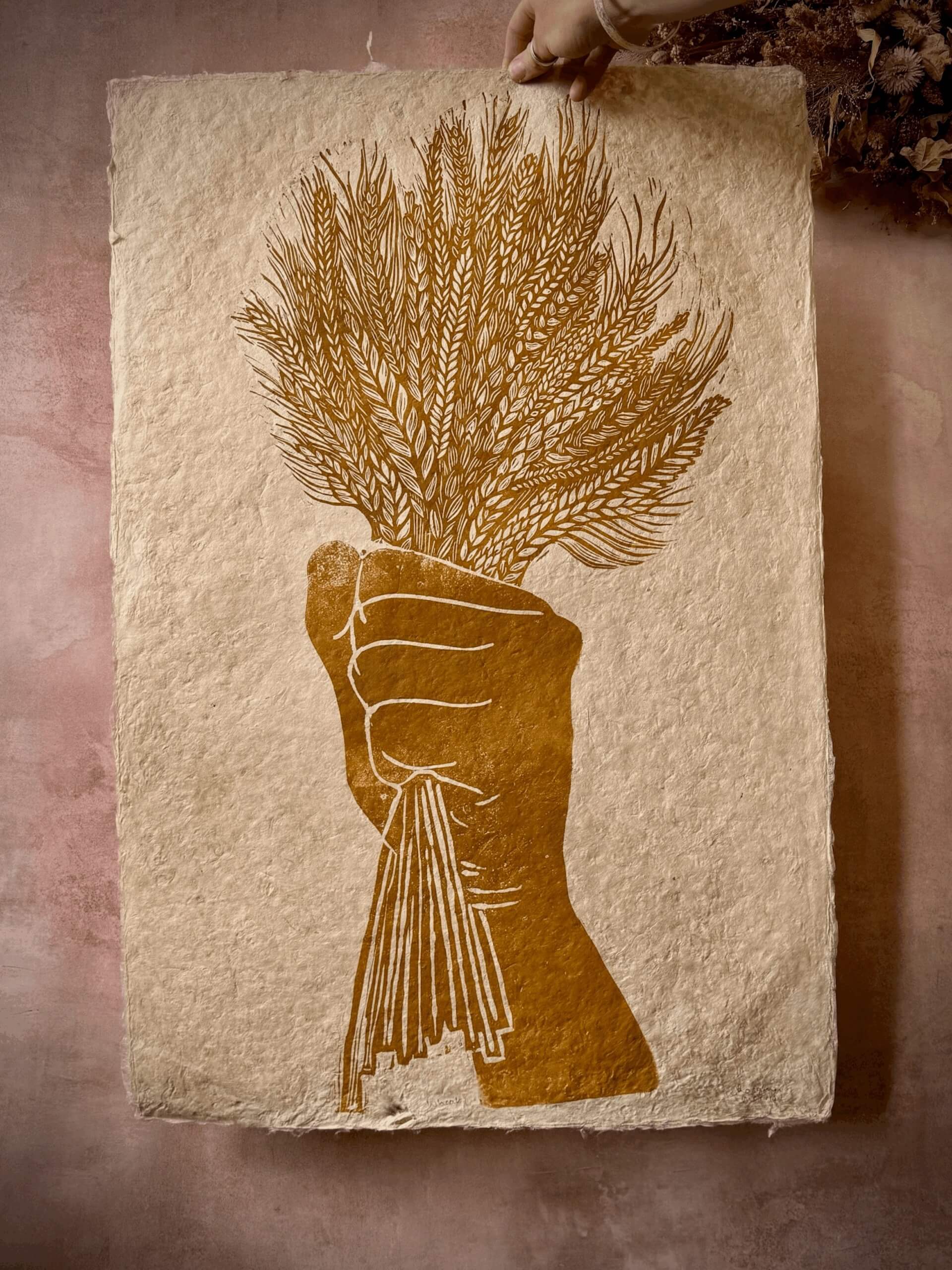 Prints Wheat - Linocut print (Ochre) homeware shops bristol gift shops bristol Rosanna Morris