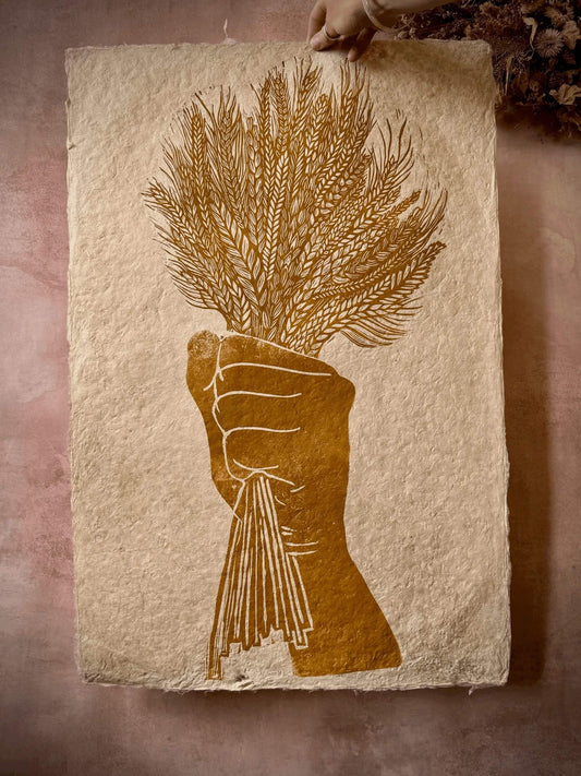 Prints Wheat - Linocut print (Ochre) homeware shops bristol gift shops bristol Rosanna Morris