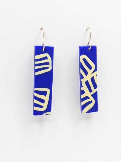 Shaped Contemporary Earrings Block Earrings - 'Float' in Blue and White