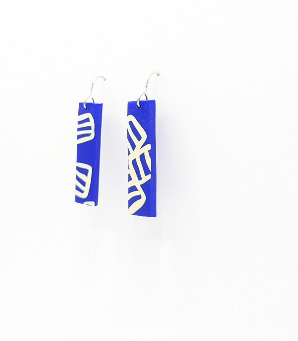 Shaped Contemporary Earrings Block Earrings - 'Float' in Blue and White