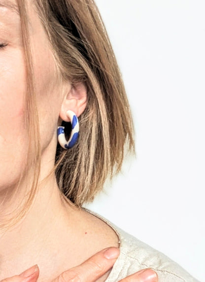Earrings Blue & Off White Double Colour Hula Earrings (Various Colours) homeware shops bristol gift shops bristol Shaped Contemporary