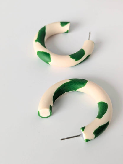 Earrings Green & Off White Double Colour Hula Earrings (Various Colours) homeware shops bristol gift shops bristol Shaped Contemporary