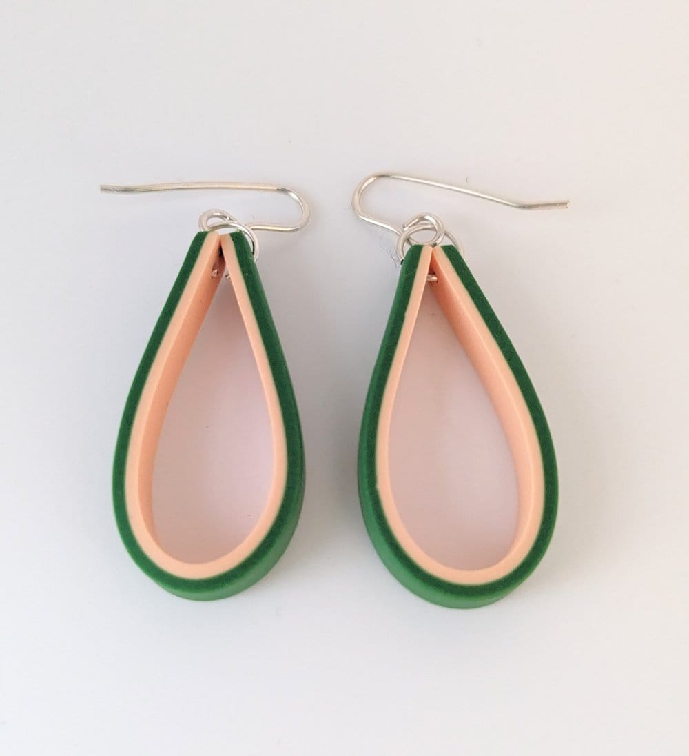 Shaped Contemporary Earrings Teardrop Earring - Cameo Petite in Soft Peach and Vintage Green