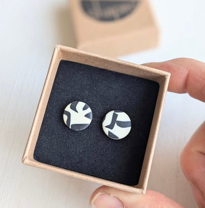 Stud Earrings Black & Cream Abstract Pattern Polymer Clay Button Studs - Various Colours homeware shops bristol gift shops bristol Shaped Contemporary