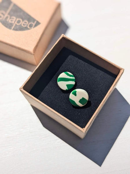 Stud Earrings Green & Cream Abstract Pattern Polymer Clay Button Studs - Various Colours homeware shops bristol gift shops bristol Shaped Contemporary