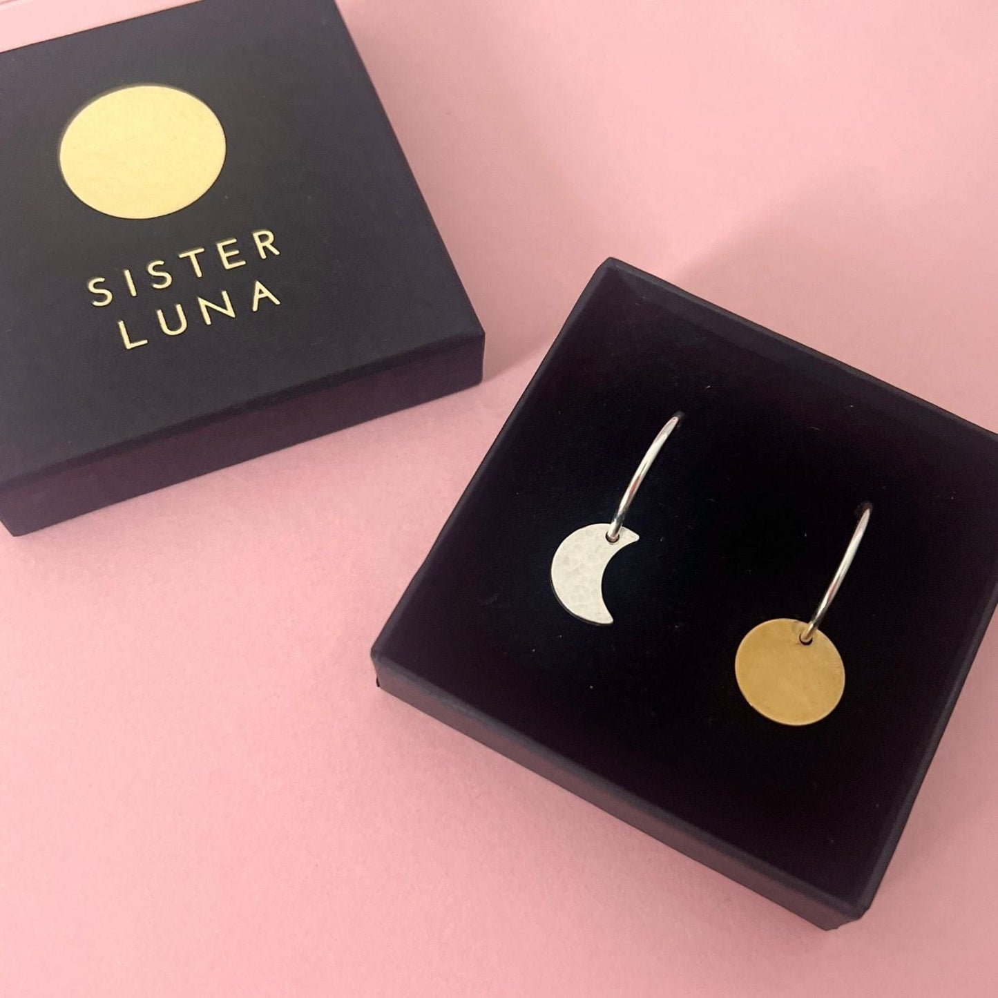 Hoop Earrings Sun and Moon Charm Hoop Earrings homeware shops bristol gift shops bristol Sister Luna